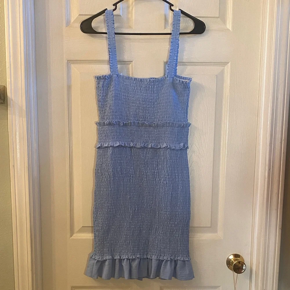 Love Tree Sky Blue Ruffled Casual Dress NWTs - Picture 3 of 11